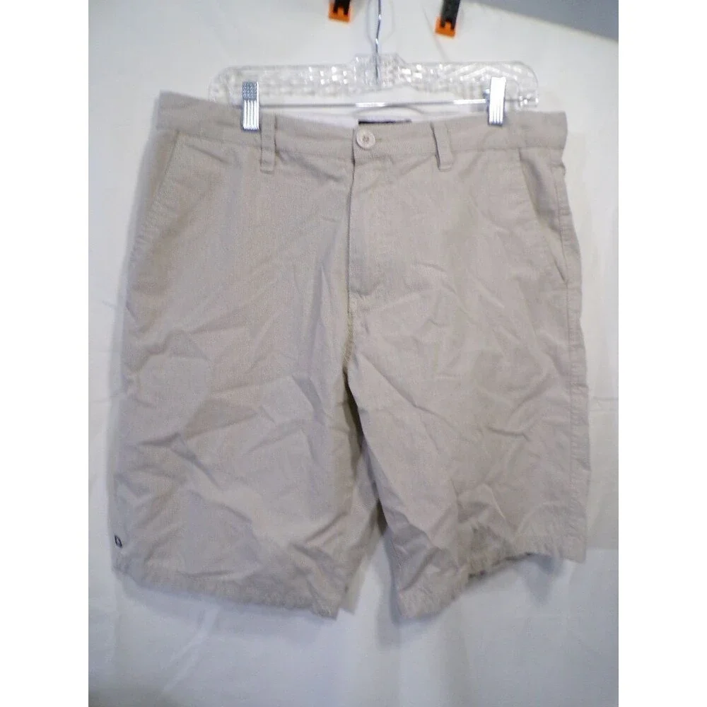 MICROS Men's Chino Shorts Beige Tan Size 34 Flat Front Casual